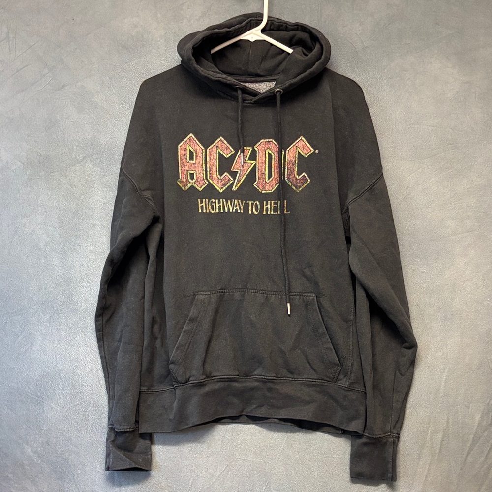 Pull & Bear AC/DC Highway to Hell Hoodie Faded Black Small Grunge Streetwear